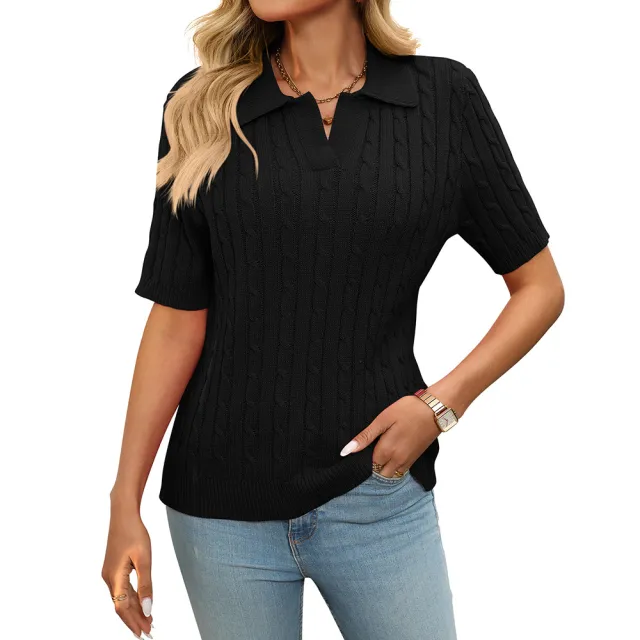 Sweater V neck Knitted Pullover Black - Shop at LoveMi