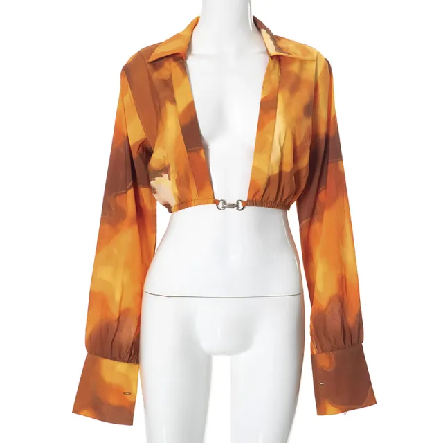 Design Sexy Long Sleeve Hollow out Short Top Orange - Shop at LoveMi