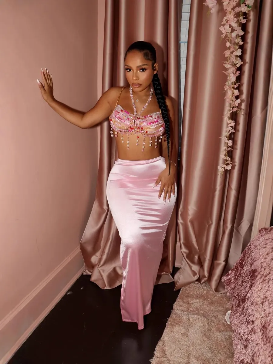 Slit Slim-fitting Sheath Skirt - Pink
