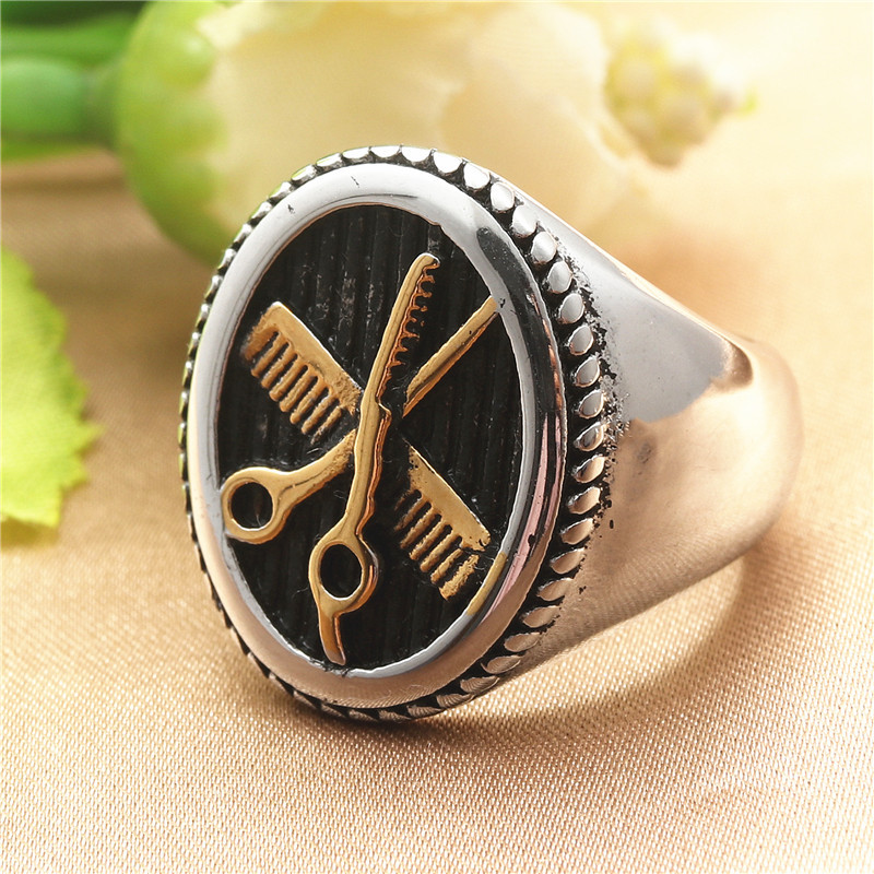 European And American Titanium Steel Scissors Ring Retro Trendy Men Punk