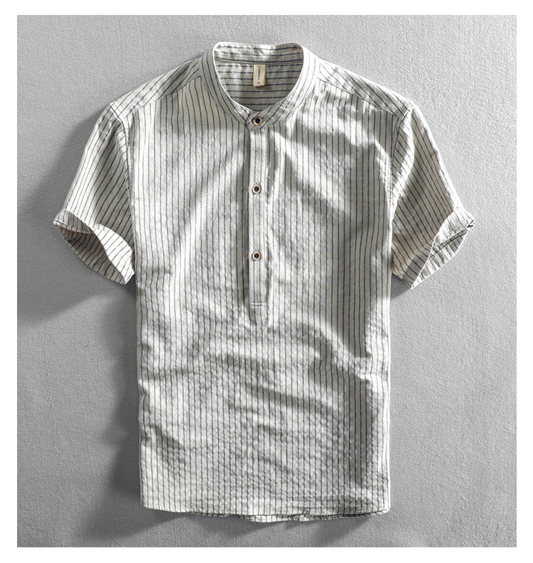 Title 2, Mens Short Sleeve Striped Stand Collar Casual ...