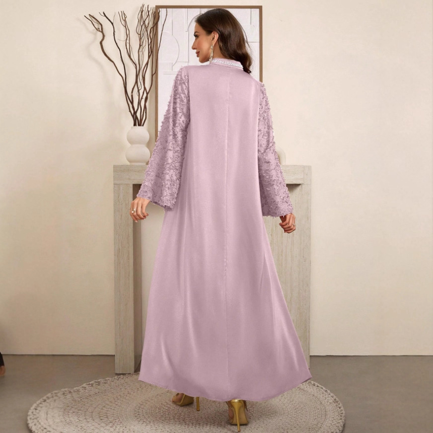 Elegant And Comfortable Long Gown With A Pearl-trimmed Collar - Image 1