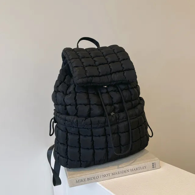 Candy Color Quilted Women Backpack Puffy Down Padded School Bag Large Cotton Travel Back Pack Bags For Women Plaids Shoulder Bag Black - Shop at LoveMi