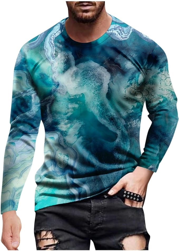 Comfortable Casual And Relaxed-fit With A 3D Print Cozy Sporty Long-sleeve Crew-neck T-shirt