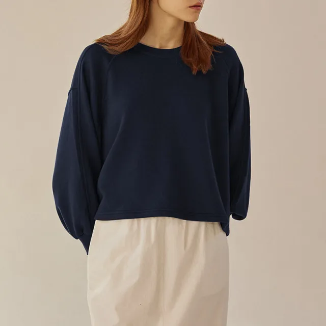 Loose Short Sleeve Lantern Sleeve Splicing Pullover Women's Sweater Blue - Shop at LoveMi
