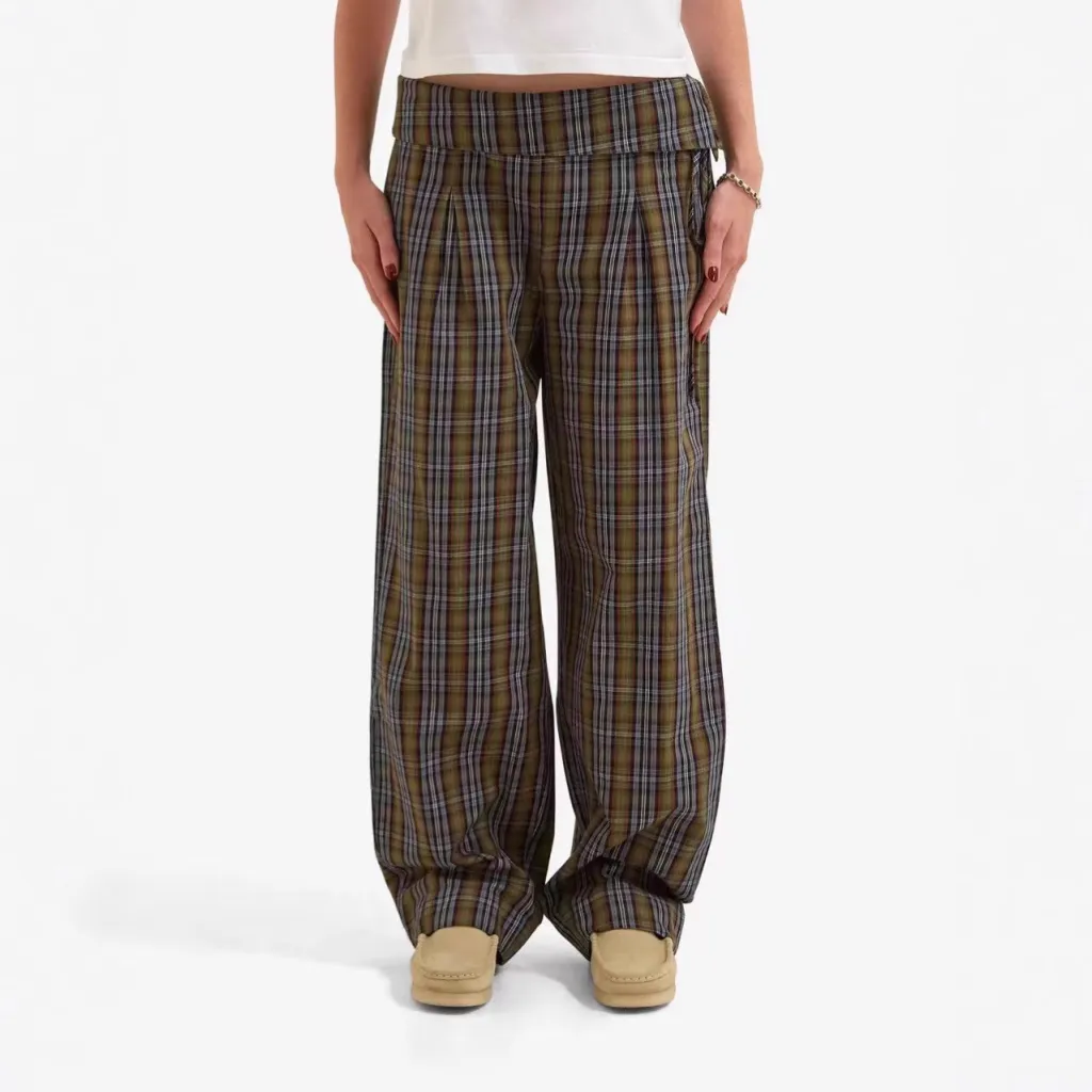Casual Checkered Straight-leg Pants For Women - Grid