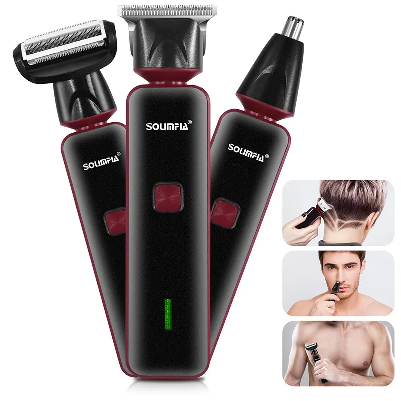 3-in-1 Nose Hair Trimmer Men's Shaver Multifunctional - Ht6027 Red