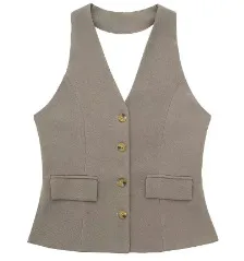 Women's Waistcoat Linen Vest Suit Khaki Blouse - Shop at LoveMi