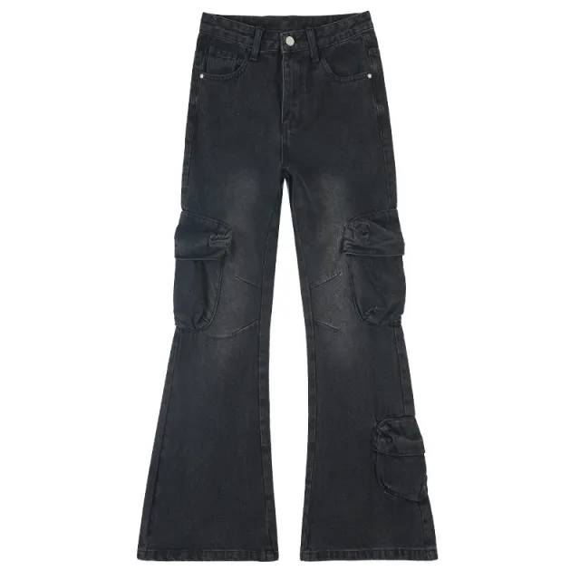 American Style Loose Cargo Jeans Women Black And Gray - Shop at LoveMi