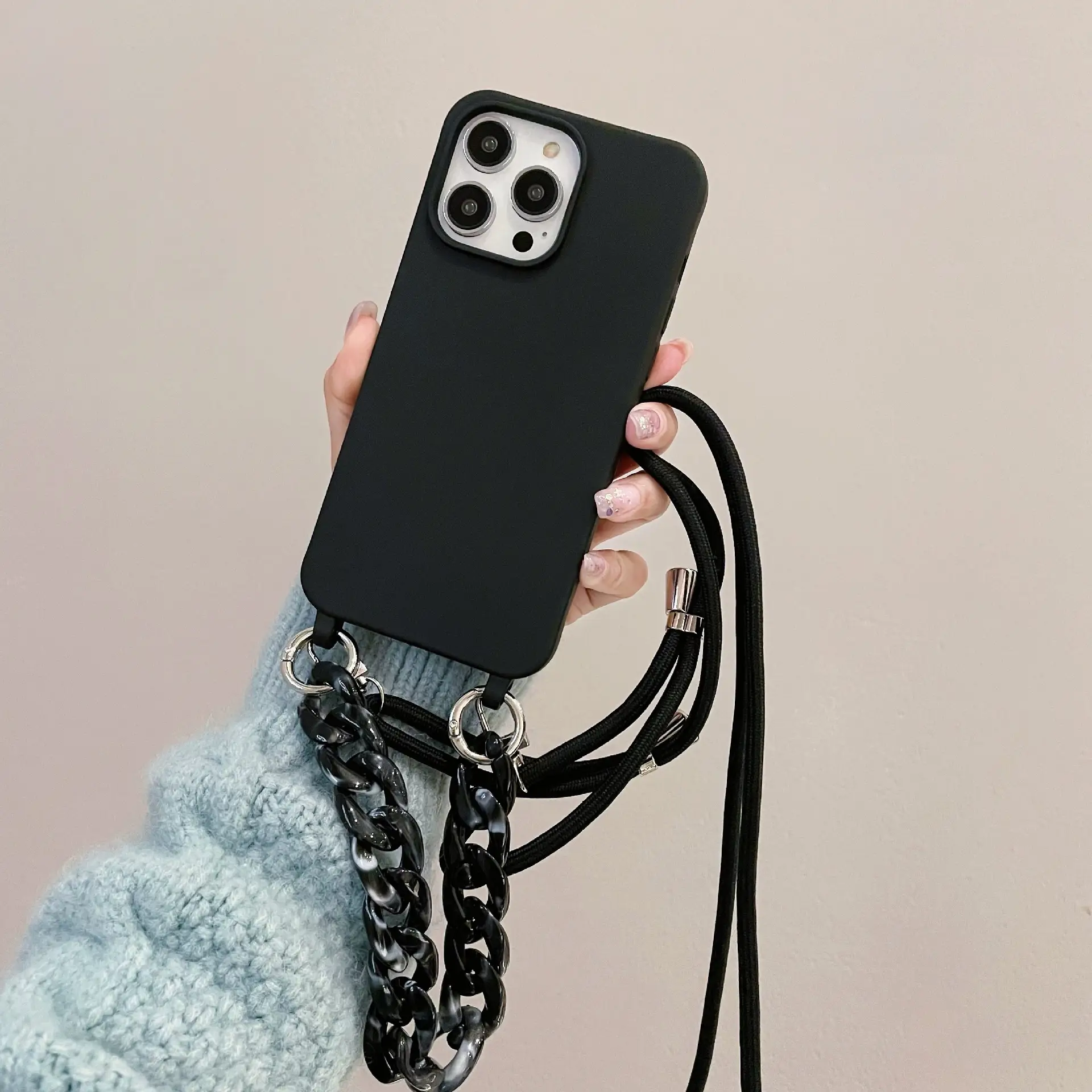 Candy Color Chain Lanyard Soft Case Drop-resistant Lanyard Phone Case