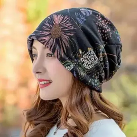 Cold proof Warm Changeable Scarf Pullover Twist Hat Upgrade Black And Pink Flowers - Shop at LoveMi