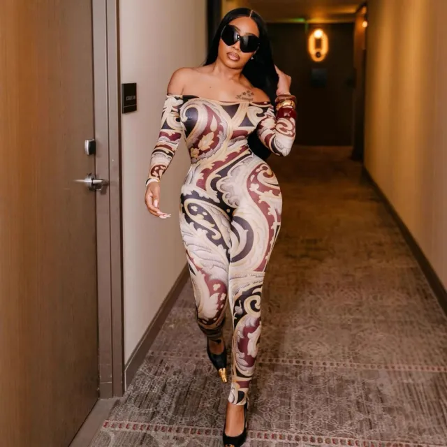 Sexy Print Off shoulder Cinched Bodycon One piece Trousers Color - Shop at LoveMi