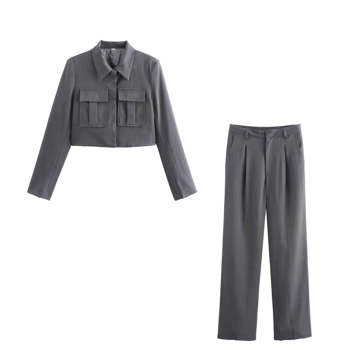 Double Pocket Coat Top Pants Suit Women