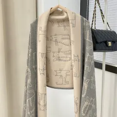 Jacquard Cat Cashmere All-match And Cute Winter Scarf - Gray - View 1