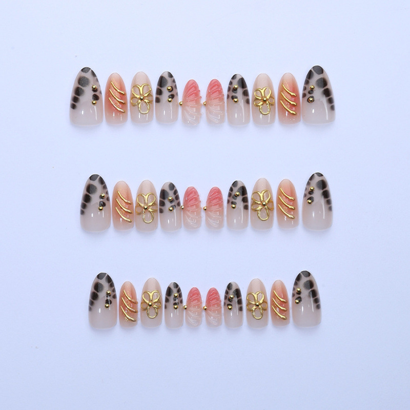 Daily Best-Selling Almond-Shape False Nails With Flower And Leopard Print