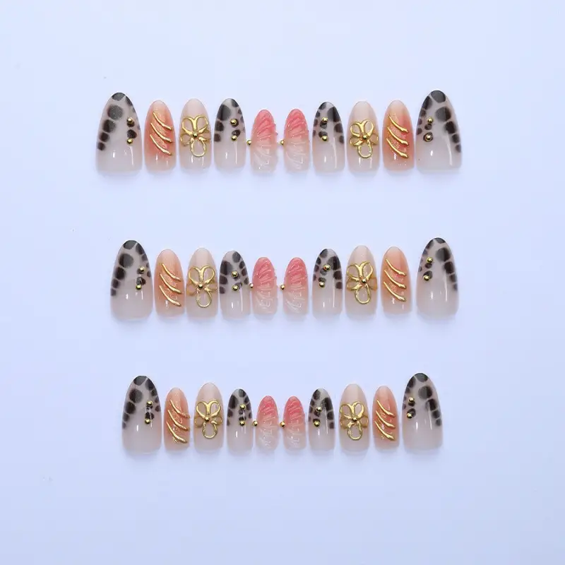 Daily Best-Selling Almond-Shape False Nails With Flower And Leopard Print