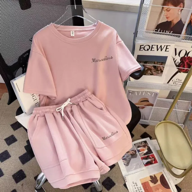 Figure flattering Casual Wide leg Pants Two piece Set Pink - Shop at LoveMi