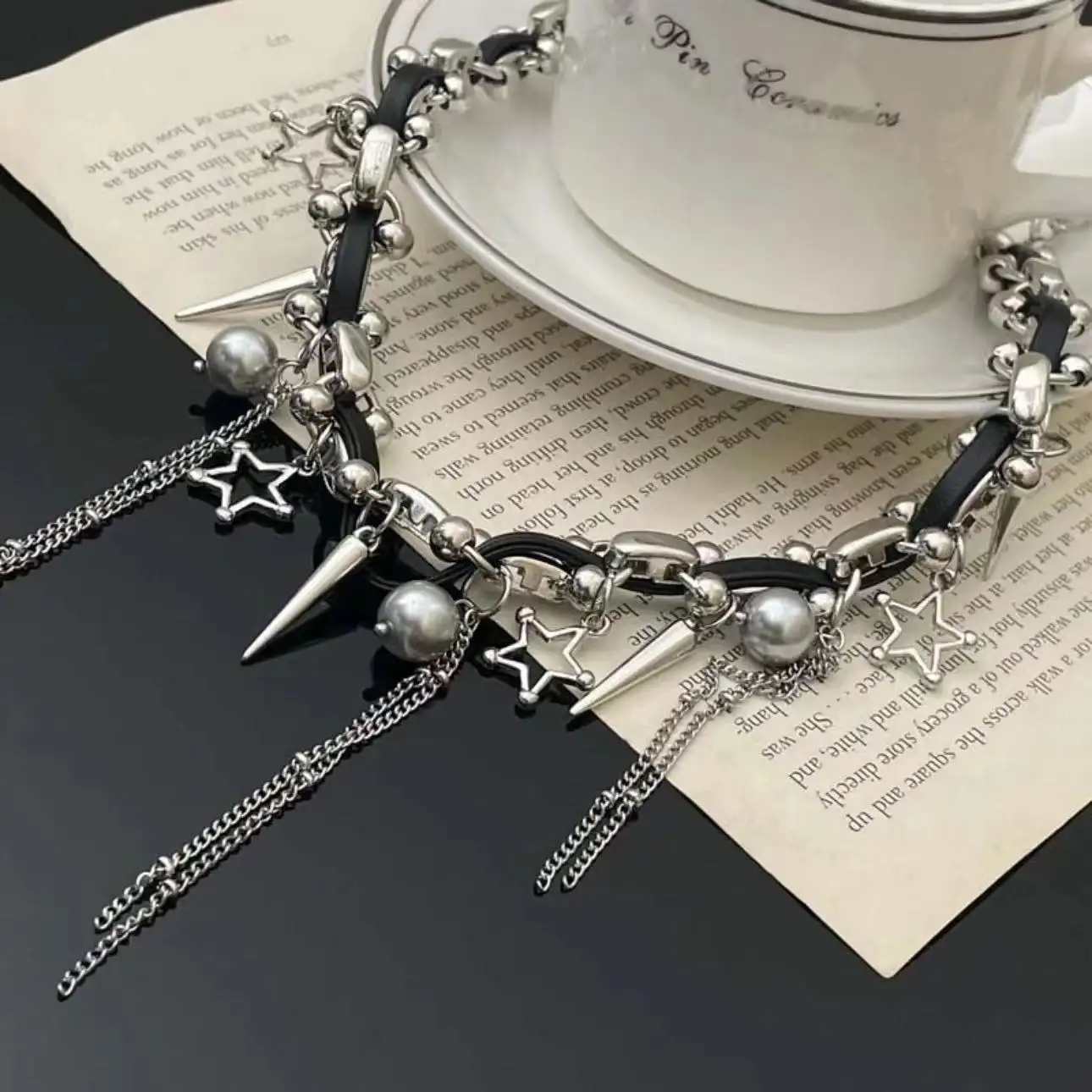 Tassel Rivets Beaded Stitching Collar For Women