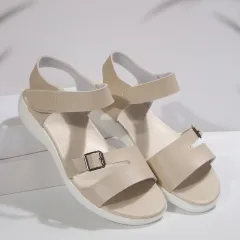 Fashion Velcro Wedge Flat Beach Sandals - Beige - View 1