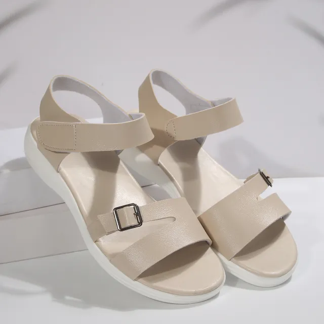 Fashion Velcro Wedge Flat Beach Sandals Beige - Shop at LoveMi
