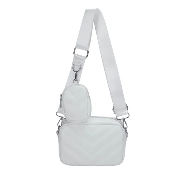 Simple Embroidered Line Shoulder Bag Soft Leather Textured Retro White - Shop at LoveMi