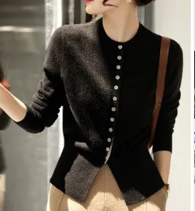 Women's Knitted Cardigan For Autumn And Winter Chanel Style Sweater - Black