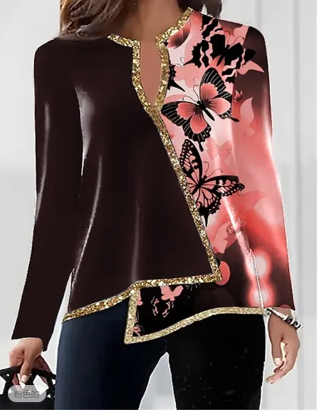 Women's V neck Fashion Irregular Hem Long Sleeved Fitted T shirt 2 Style Xl - Shop at LoveMi