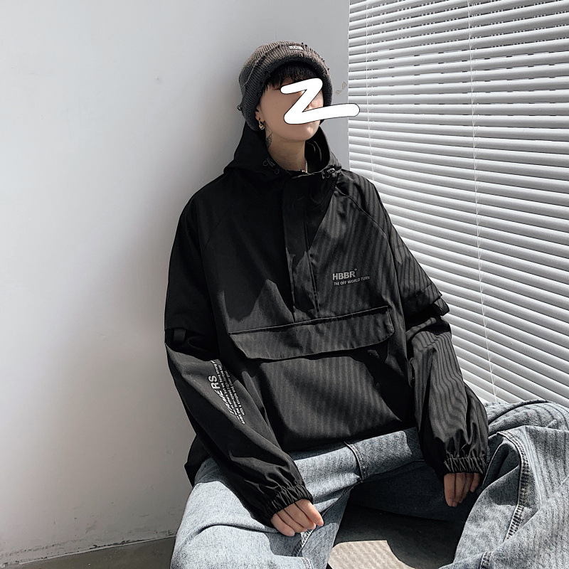 Fake Two-piece Reflective Hoodie Jacket Men's Large Size