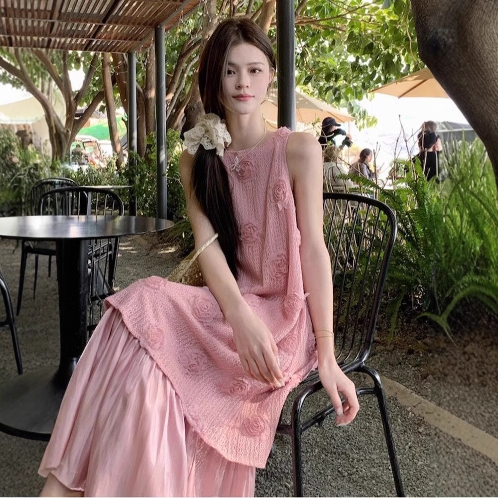 Seaside Vacation Style Long Skirt Women's Vest Pink - Shop at LoveMi