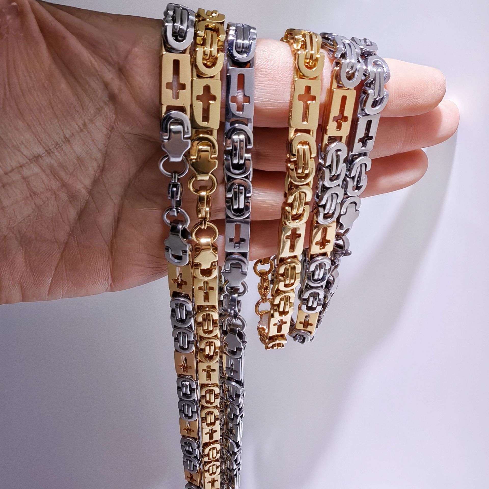 Stainless Steel Cross-link Flat-link Chain Handcrafted Chain Bracelet Necklace, And Accessory