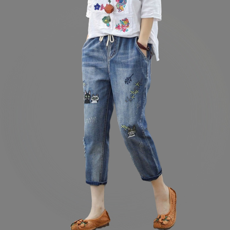 Women's Denim Cropped Harem Pants Loose 9901 Three Cat Ninth 31 - Shop at LoveMi