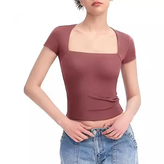 Summer Pullover Outer Wear Slim T shirt Wine Red - Shop at LoveMi