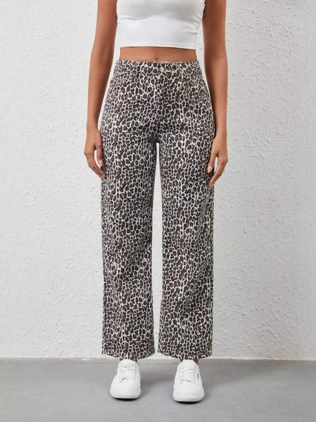 Women's Loose Leopard Print Jeans Leopard Print - Shop at LoveMi