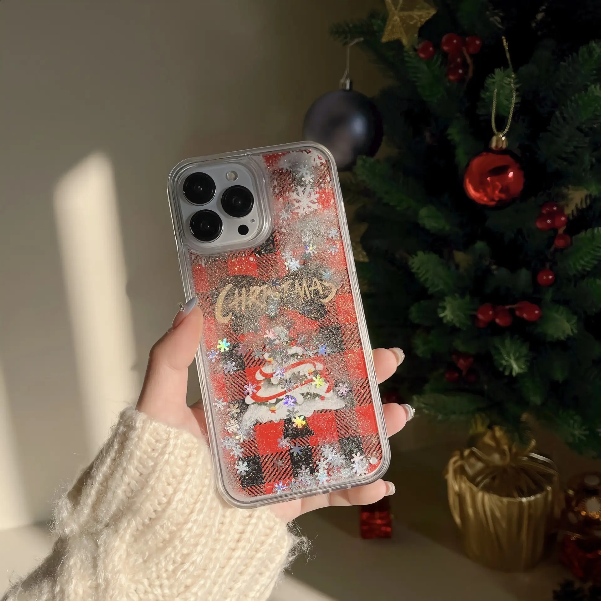 Christmas Tree Quicksand Snowflake Protective Cover Phone