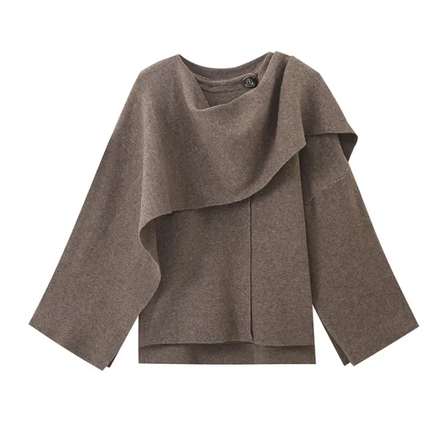 Fashion Women's Wear Asymmetric Scarf Loose Knitted Jacket Brown - Shop at LoveMi