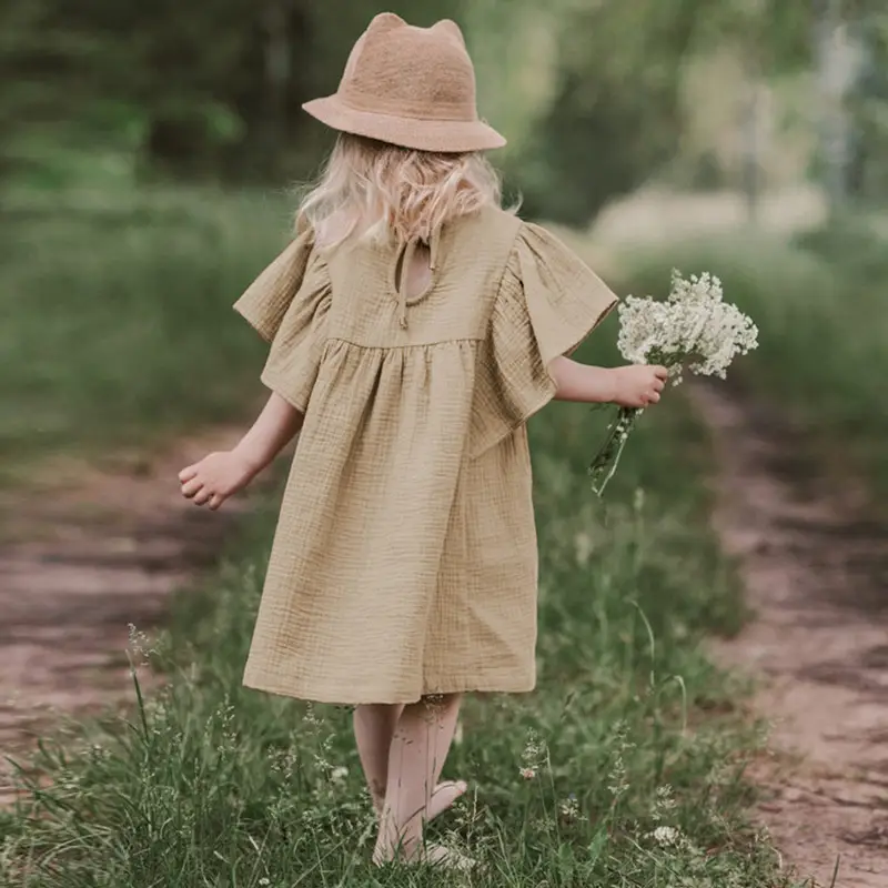 Cotton And Linen Short-sleeved Skirt Children Casual