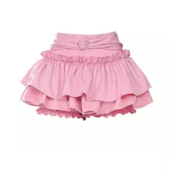 A-line Summer Puffy Skirt Slimming Cake Skirt Short Skirt - Pink - View 1