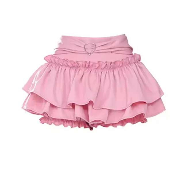 A line Summer Puffy Skirt Slimming Cake Skirt Short Skirt Pink - Shop at LoveMi