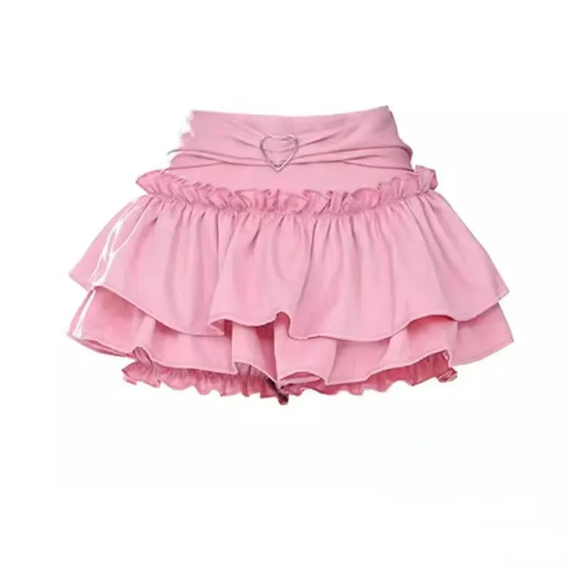 A-line Summer Puffy Skirt Slimming Cake Skirt Short Skirt - Pink