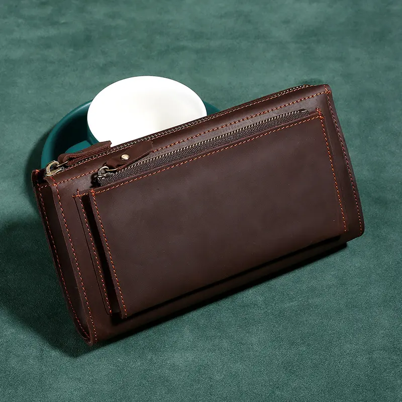 Leather Hand-held Plus-sized Capacity Mobile Phone Wallet