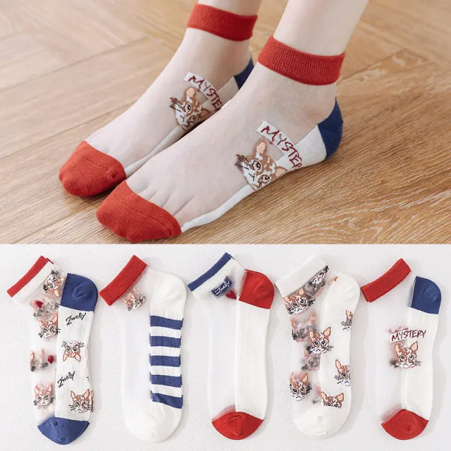 Women's Low cut Liners Ice Silk Transparent Crystal Glass Silk Socks Cat - Shop at LoveMi