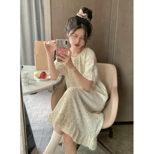 Summer Simple Leisure Short Sleeve Mid length Dress Floral - Shop at LoveMi
