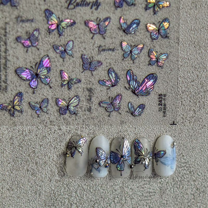 Colorful Butterfly Graceful Relief Laser 5d Three-dimensional Adhesive Waterproof Nail Sticker