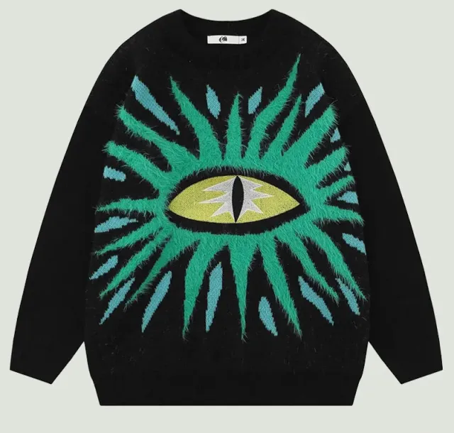High Street Dark Three dimensional Glasses Jacquard Design Sweater Black - Shop at LoveMi