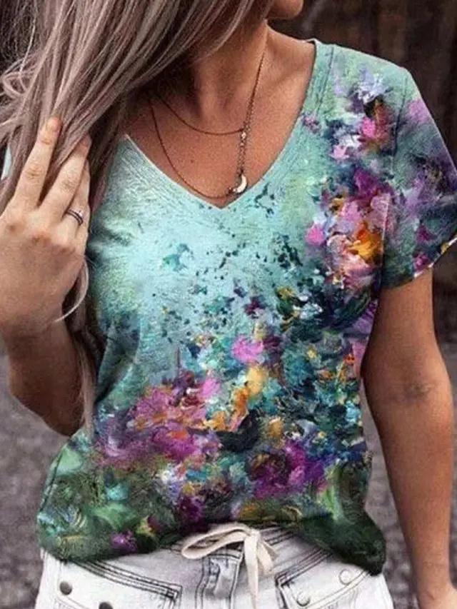 European And American Style Casual Women's Commuter Elegant V neck Short Sleeve Vtzh240410Huaa02 M - Shop at LoveMi
