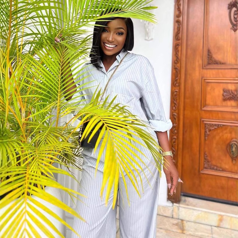 African Two-piece Women's Plus Size Striped Lapel Shirt