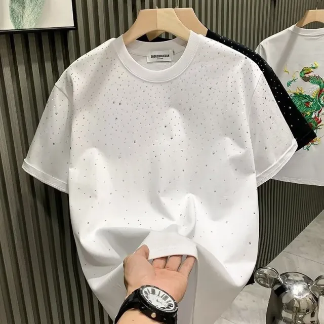 Fashion Trendy Brand Light Luxury Short Sleeves Star Hot Drill Niche Internet Celebrity White - Shop at LoveMi