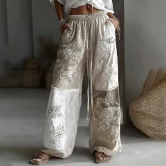 3D Floral Print Pattern Elegant Straight Women's Trousers - Hh1517 - View 1