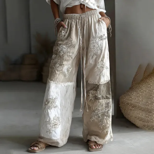 3D Floral Print Pattern Elegant Straight Women's Trousers Hh1517 - Shop at LoveMi