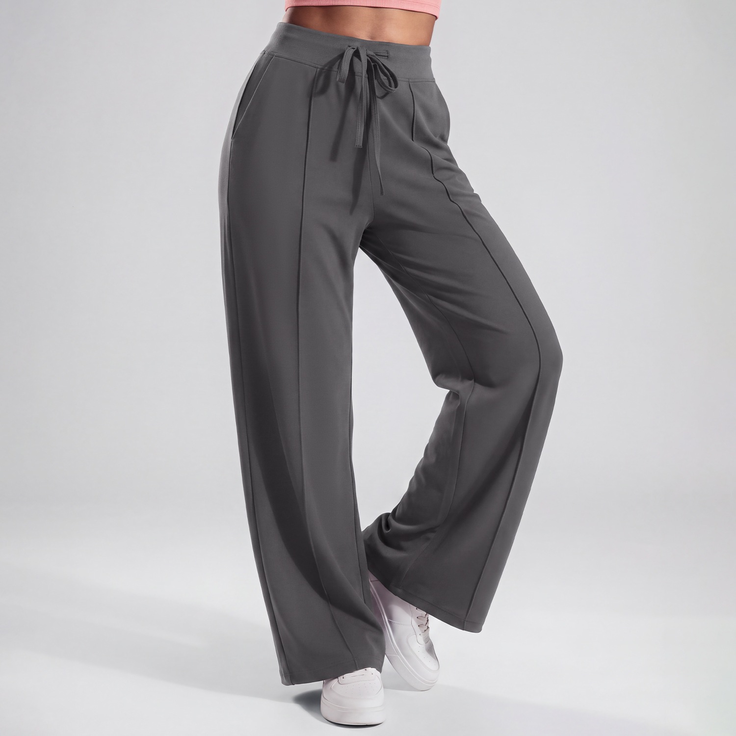 Womens High-Waisted Drawstring Wide-Leg Yoga Pants 3